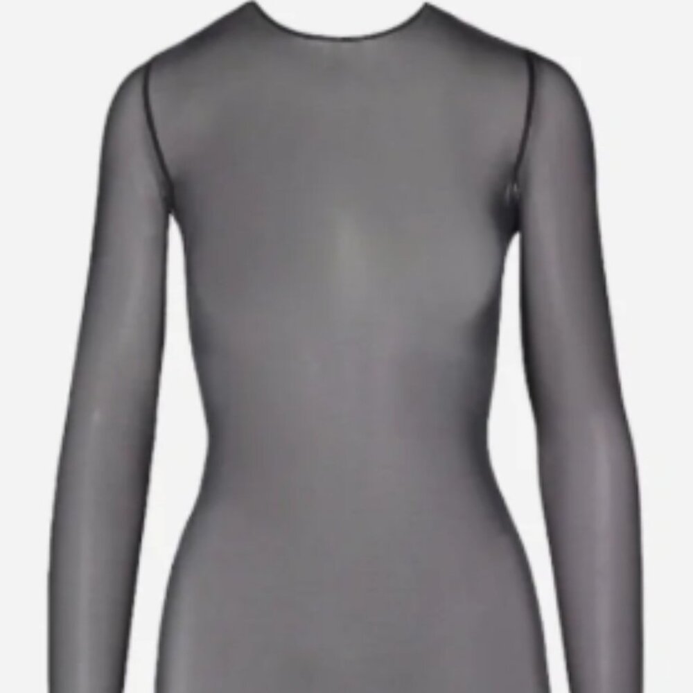 Commando black long sleeve sheer midi crewneck dress, size L, like new
